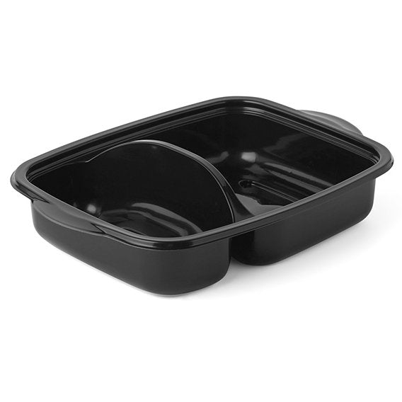 Barquette alimentaire jetable plastique noire 2 compartiments 1100ml x50