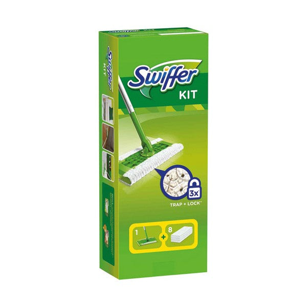 Kit Swiffer Balai Attrape Poussière + 8 Recharges Lingettes